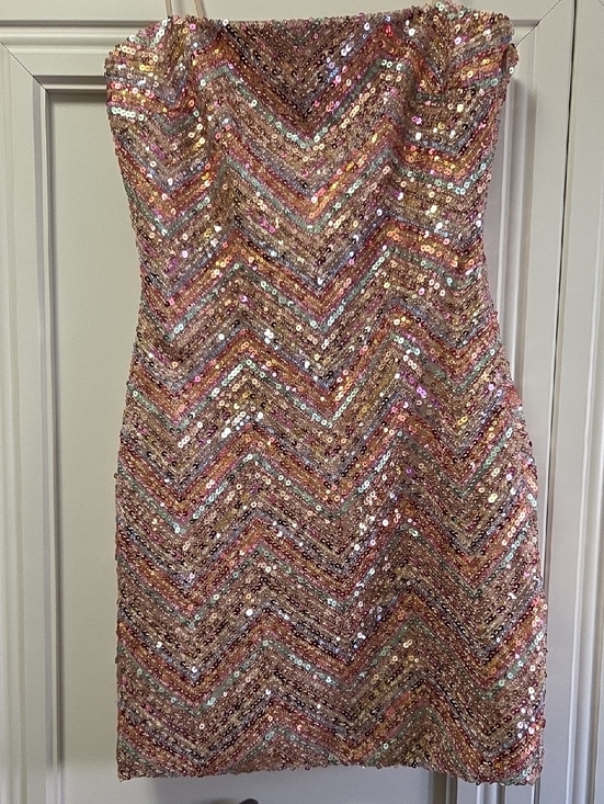 Runaway The Label Dresses & Skirts - Sequin Chevron Mini Dress in Rose Gold